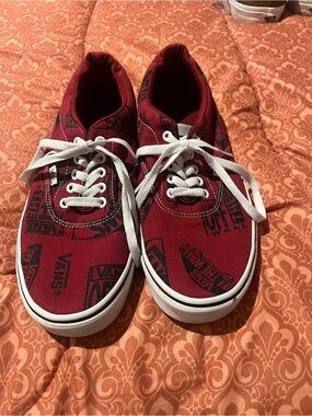 Vans Red Canvas Low-Top Sneakers with White Laces